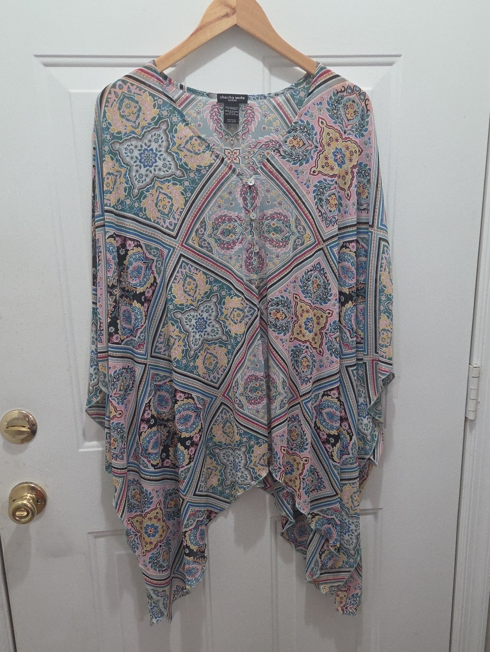 Cha Cha Vente Patterned Boho Tunic Top - Pastel Multi Med.